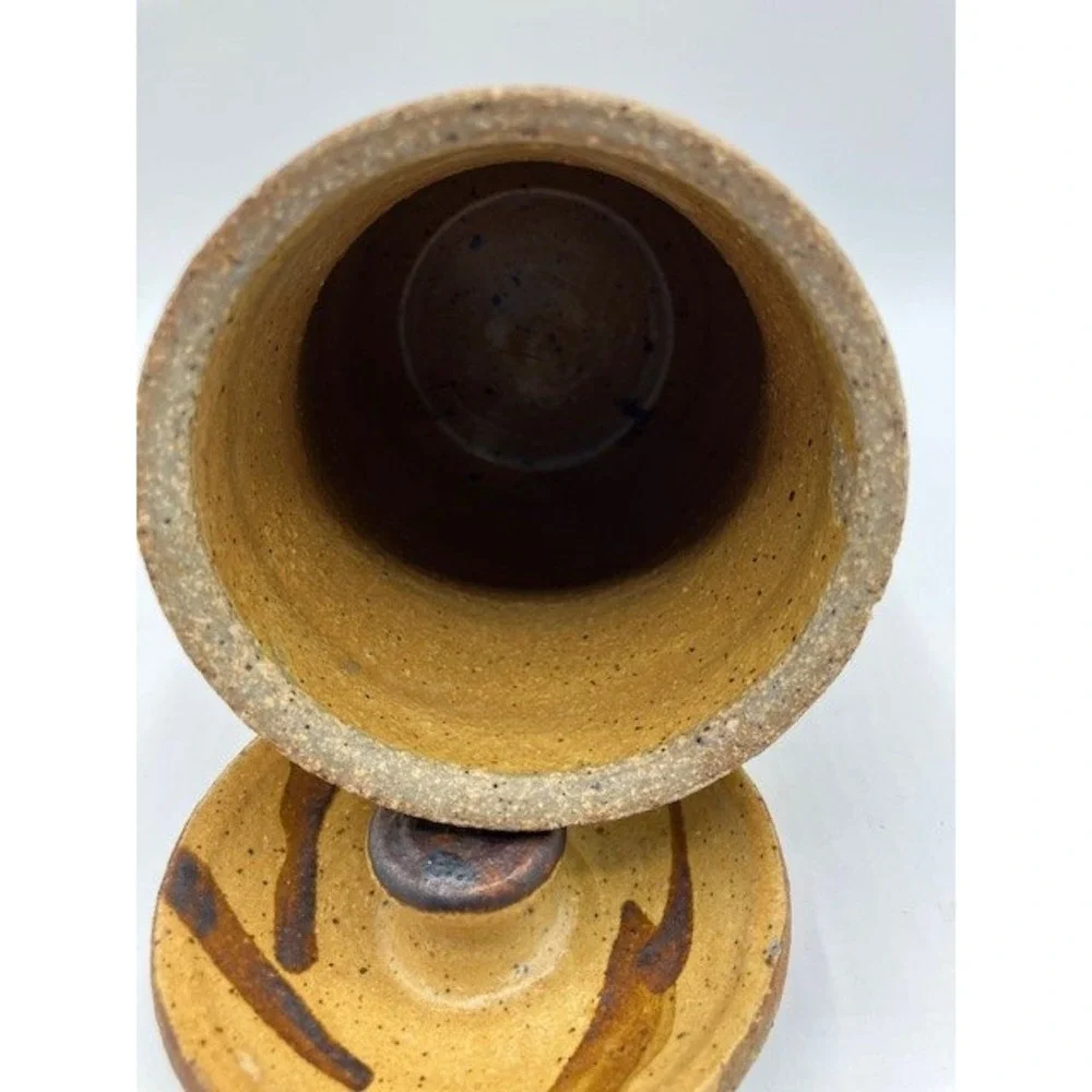 Handmade‎ Studio Pottery Stoneware Honey Pot with Lid and Wood Dipper 5.5